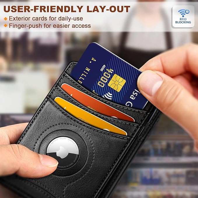 BULLIANT Men Airtag Wallet,Slim Wallet Money Clip Card Holder Magnetic Closure 12 Cards in Front Pocket RFID Blocking