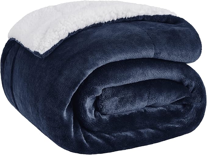 Bedsure GentleSoft Sherpa Fleece Twin Size Blanket for Couch, Non-Heated, Thick and Warm Throw for Women and Men, Soft Fuzzy Plush Heavy Twin Blanket for Winter, Navy, 60x80 Inches