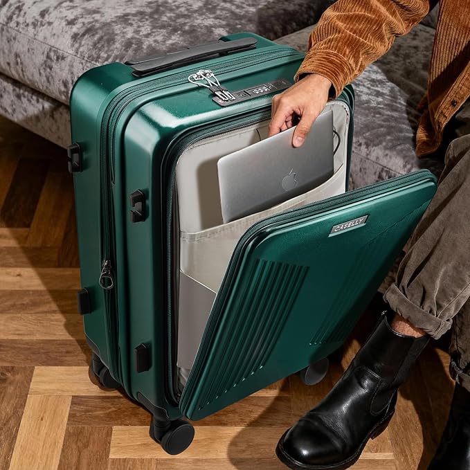 Carry on Luggage Top opening Suitcases, Expandable with Cup Holder and USB Charging Port,Lightweight with Front Pocket Rolling Suitcases with Spinner Wheels