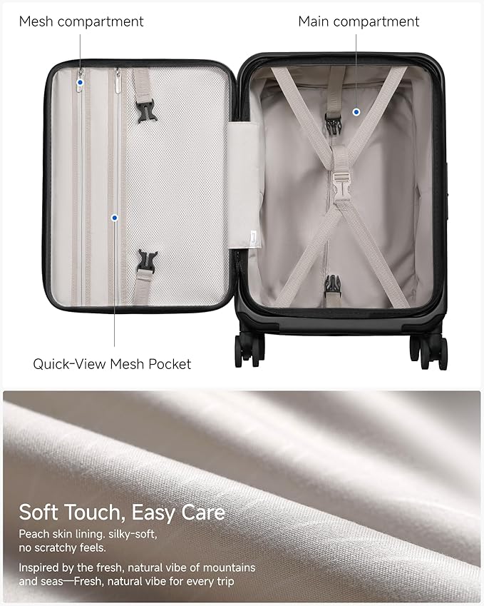 LUGGEX Carry On Luggage Top Opening, FLT Expandable Polycarbonate Hard Shell Suitcase with Wheels (FX-Lite, Charcoal Metallic, 20 Inch, 36L-41L)