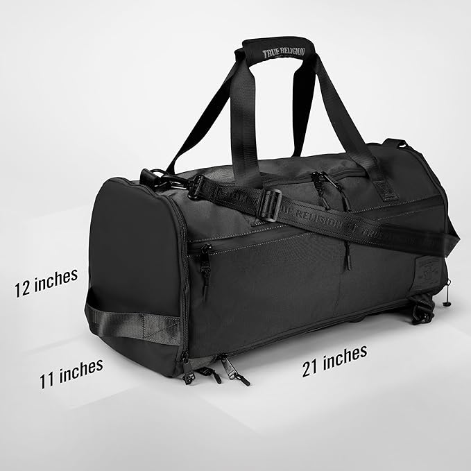 True Religion Convertible Duffel Bag for Travel - Large Gym Backpack for Men and Women, Carry On Weekender Luggage with 16" Laptop Sleeve, Clothes and Shoe Compartment, Overnight Day Carry-On Bookbag