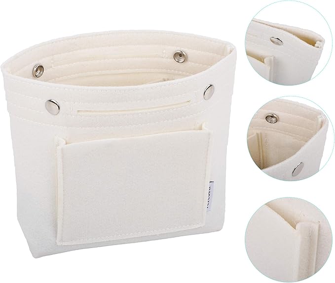 Vercord Mini Slim Small Felt Purse Organizer Insert Inside Handbag Tote Pocketbook for Women White