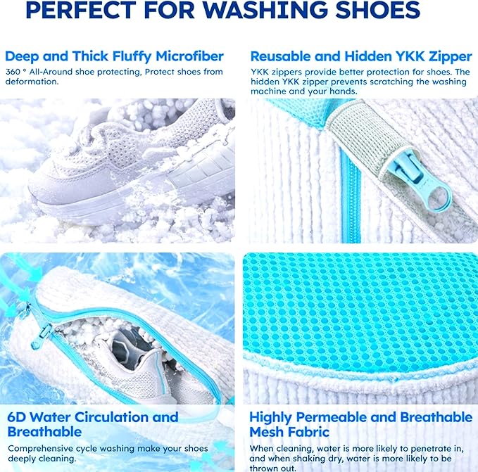 Shoe Washing Machine Bag, 2 Pack XXL Laundry Bag for Washer & Dryer, Mesh Sneaker Wash Cleaner, Heavy Duty Zipper, Protects Shoes & Machine, Reusable