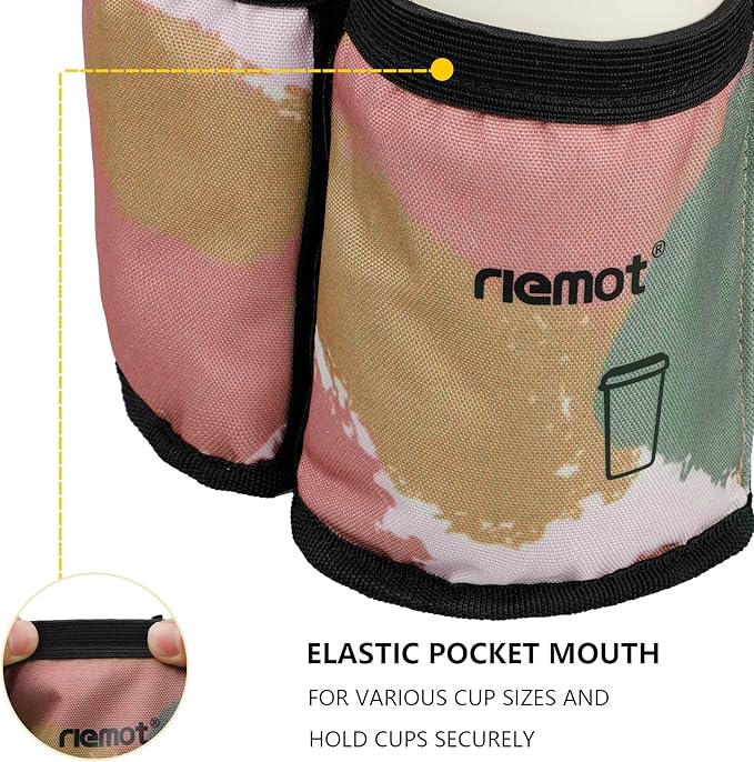 riemot Luggage Travel Cup Holder Free Hand Drink Carrier - Hold Two Coffee Mugs - Fits Roll on Suitcase Handles - Gifts for Flight Attendants Travelers Accessories Brown
