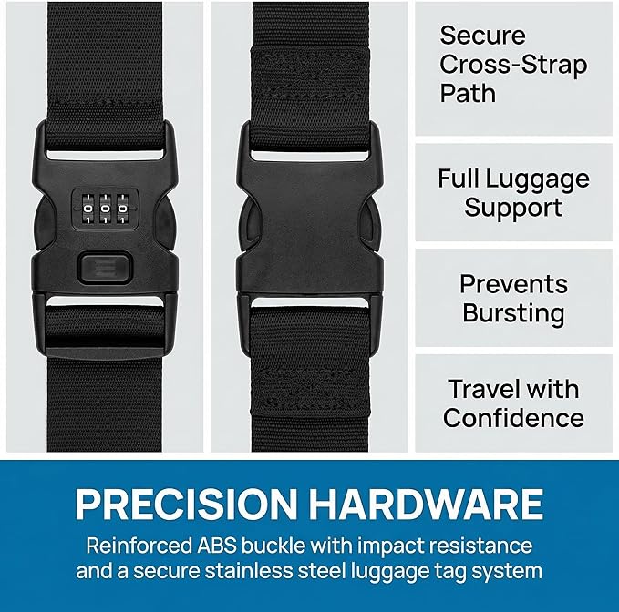 4-piece Set of Lockable Luggage Straps - Two Luggage Straps and Two Luggage Tags to Protect Your Luggage from Bursting, Suitable for suitcases 20-32 in (Orange Password Lock)