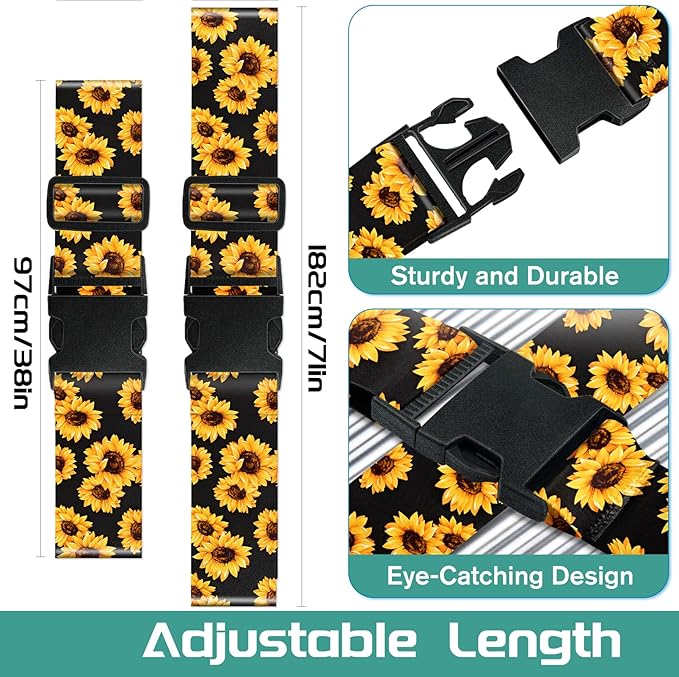 Slohif Luggage Straps for Suitcases Travel Belt Accessories Luggage Connector Identifiers 2 Pack Over Handle with Buckle Unique Nylon Adjustable Strap for Sleeping Bag Car Seat Sunflower