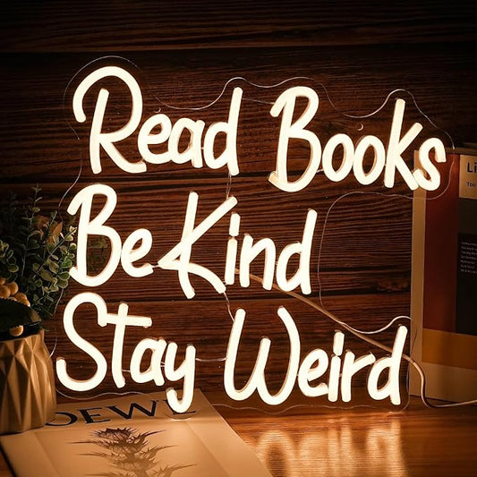 Read Books Be Kind Stay Weird Neon Sign Letter LED Neon Lights Dimmable USB Powered 14.17’’X13’’Cool Wall Decorative Light Bedroom Bar Birthday Party Decoration （Warm White）