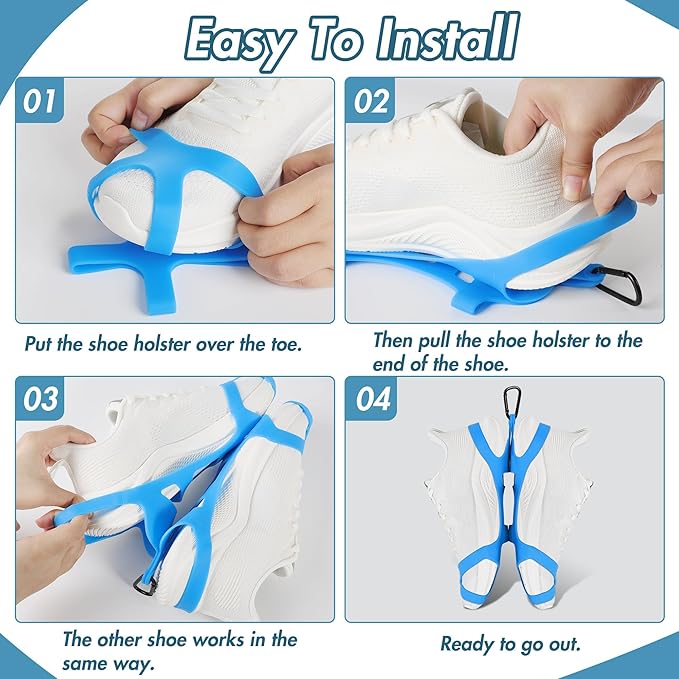 Shoe Holster for Backpack, takyu Shoe Holder with Backpack Clips for Cleat Bag, Shoe Clips Sports and Outdoor Accessories for Climbing Trip Carrying Extra Shoes (Blue)