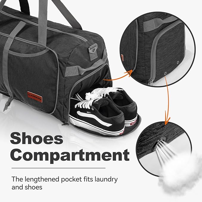 Canway 40L Foldable Duffle Bag for Travel Men & Women Carry On 22"x14"x9" Airline Approved, Small Luggage Overnight Bag with Shoe Compartment, Water-Resistant Gym & Sports Bag