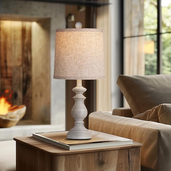 Traditional Table Lamp Set of 2, Rustic Farmhouse Table Lamps for Living Room Bedroom, 22" Bedside Desk Lamps Vintage Nightstand Lamps with Linen Shades, Antique Grey