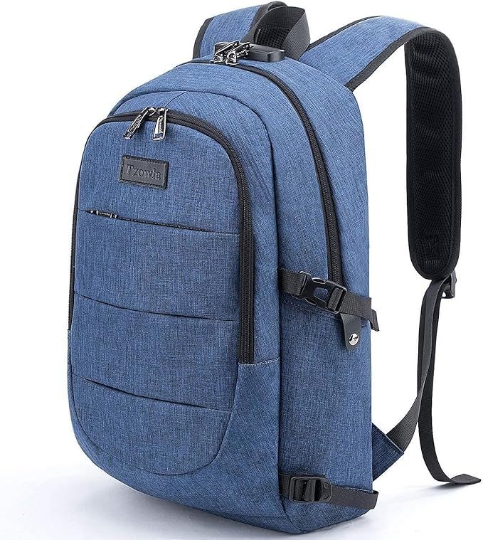 Tzowla Travel Laptop Backpack Water Resistant Anti-Theft Bag with Giant Tumbler Holder Pocket and Lock 17.3 Inch Computer Business Backpacks for Women Men Work College Gift,Casual Daypack(Blue)