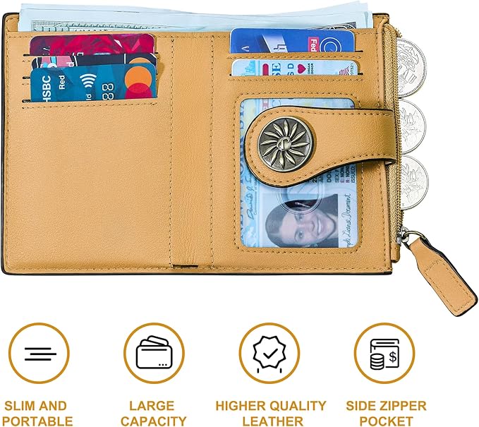Tipmile Small Wallet for Women Bifold RFID Blocking Card Holder Leather Wallets with Zipper Coin Pocket