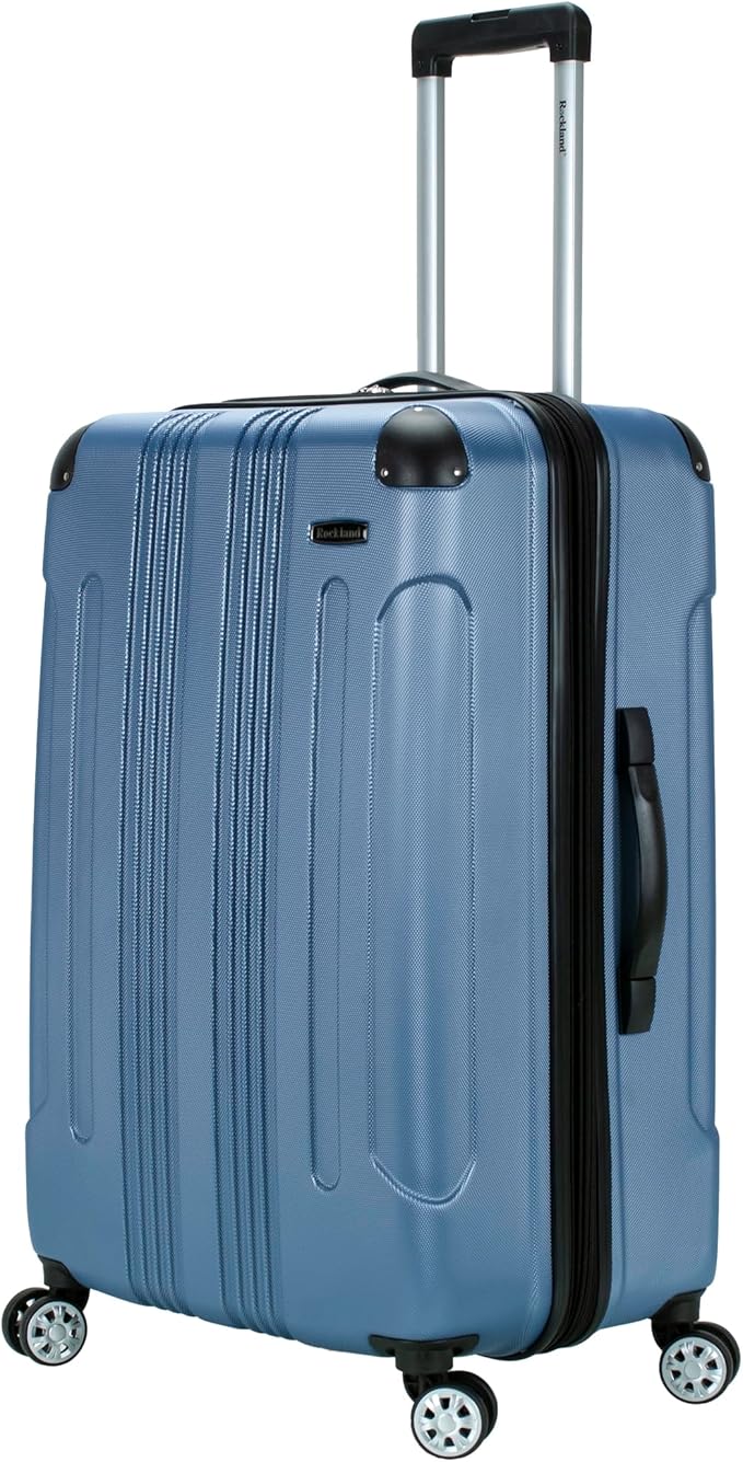 Rockland London Hardside Expandable Spinner Wheel Luggage, Blue, Checked-Large 28-Inch