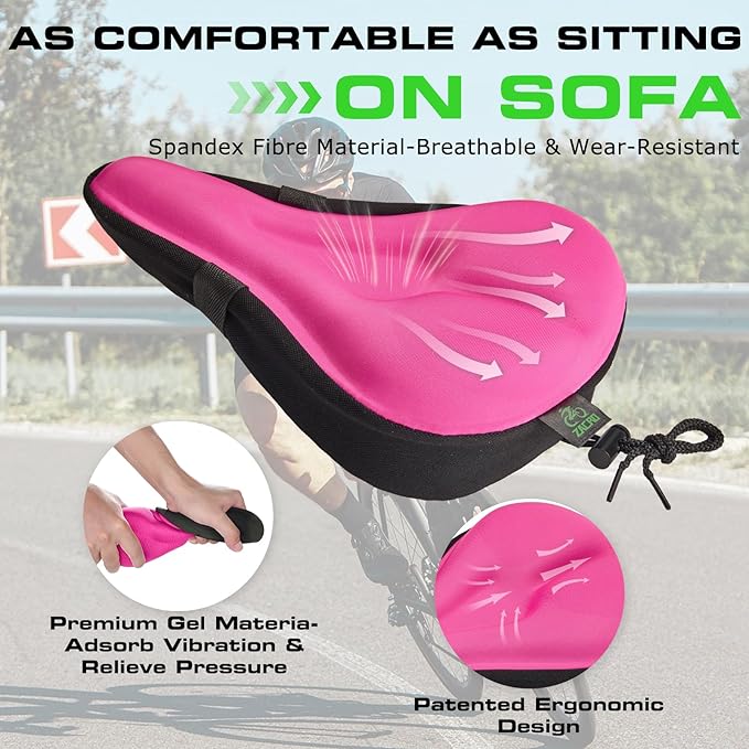Zacro Bike Seat Cushion - Gel Padded Bike Seat Cover for Men Women Comfort, Extra Soft Exercise Bicycle Seat Compatible with Peloton, Outdoor & Indoor Bike Saddles