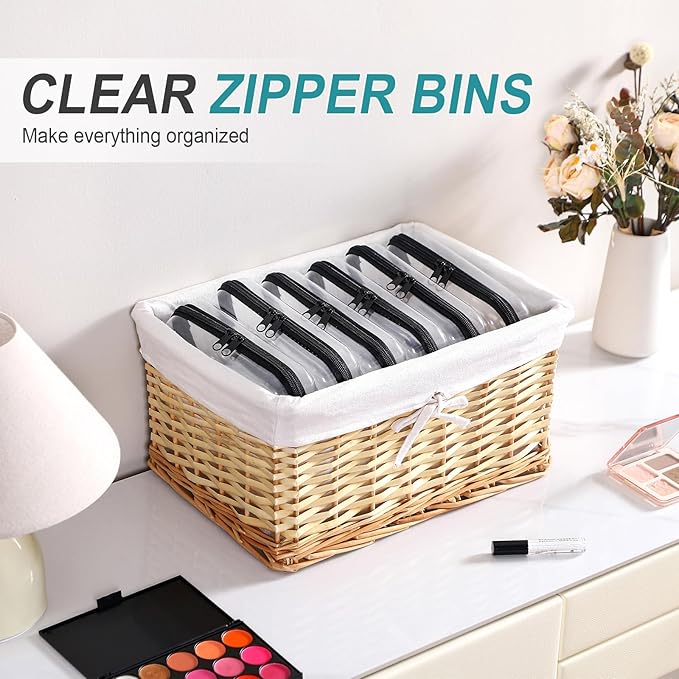 Sanwuta 6 Pcs Clear Hard Zipper Case Plastic Zipper Pouches Transparent Makeup Bag Pencil Case Pouches Toiletry Diaper Bag for Travel Toy Storage Organizer Bins(Black,7.48 x 3.94 x 2 Inch)