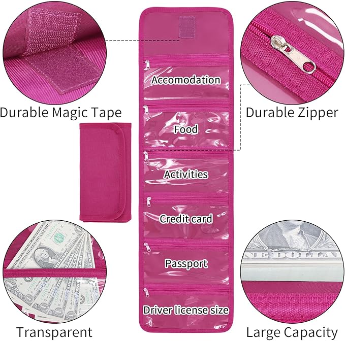 VOCHIC Money Wallet, Money Organizer for Cash with 6 Zippered Pocket Multipack Money Pouch, Cash Bill Organizer, Money Bag Small Travel Money Holder for Budgeting, Receipt and Tips