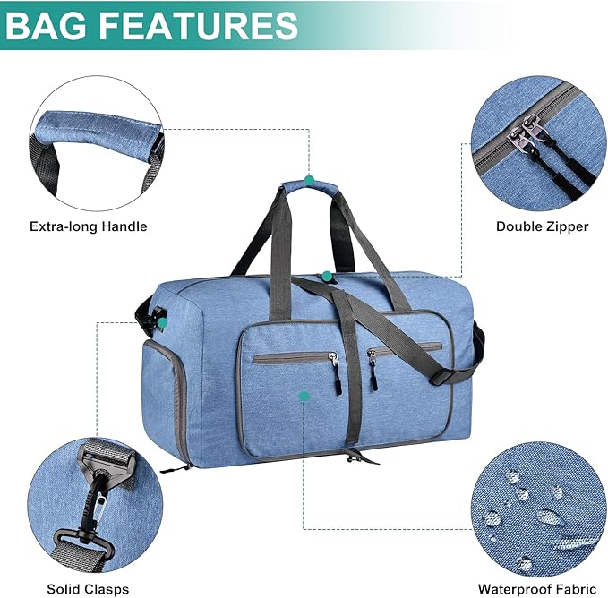 Dimayar 85L Travel Duffle Bag for Men Women - Foldable Duffel Bag with Shoes Compartment - Overnight Bags Waterproof & Tear Resistant(Blue)
