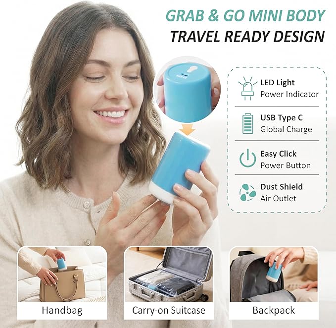 Cozy Essential Travel Vacuum Storage Bags with Rechargeable Cordless Electric Pump, Space Saver Bags for Luggage, Suitcase, Carry-On, for Clothes, Blankets, Comforters, Pillows, 8 Combo