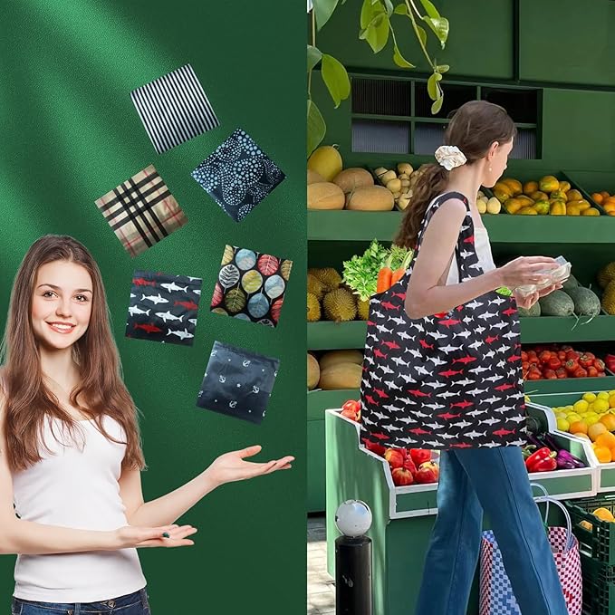 6 Pack Reusable Grocery Bags Heavy Duty with Handles, Reusable Shopping Bags for Women, Foldable, Washable for Store, Travel