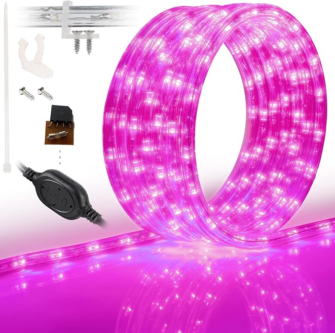288LEDs, 25ft LED Outside Rope Lights, Waterproof Permanent Outdoor ETL Certified Connectable Clear Tube, Christmas Palm Tree Holiday Decorative Landscape Patio Accent Lighting - Pink