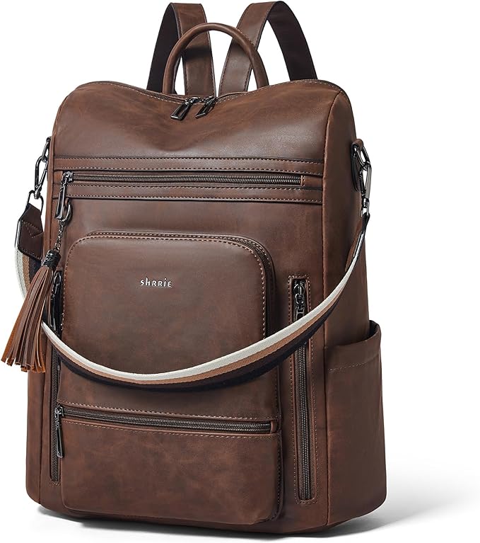 Shrrie Vegan Leather Laptop Backpack for Women 15.6 inch Work Backpack Fashion Travel Backpack Purse for Business College
