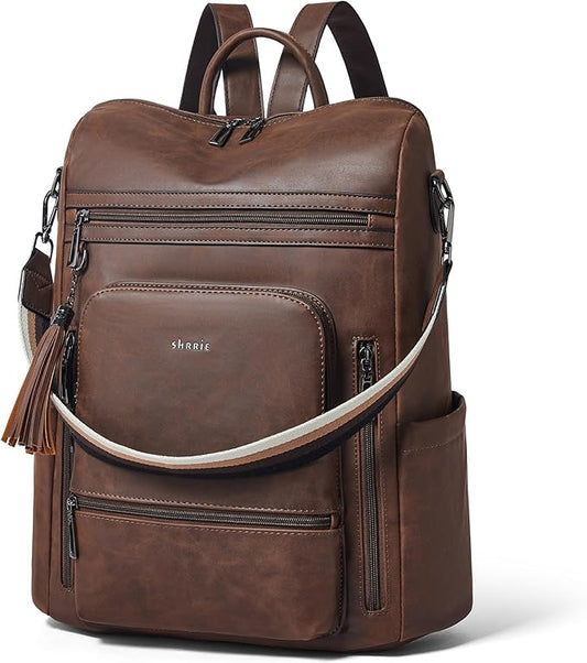 Shrrie Vegan Leather Laptop Backpack for Women 15.6 inch Work Backpack Fashion Travel Backpack Purse for Business College