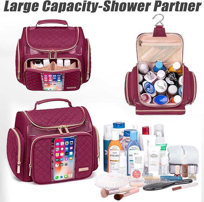Large Toiletry Bag for Women Men,Bathroom Bag,Water Resistant Shower Bag,Makeup Bag,Portable Shower Caddy for College Dorm,Hanging Travel Toiletry Bag with Transparent Waterproof Phone Pocket
