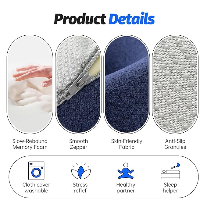 Face Down Pillows for Massage Table, Massage Headrest for Bed, Face Pillow for Stomach Sleeping, BBL Pillow After Surgery Post Eye Surgery & Vitrectomy Recovery, Removable Cover Navy Blue