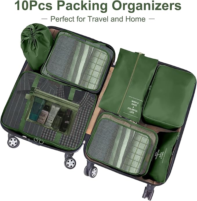 Packing Cubes for Travel-10 Set Luggage Organizer Bags for Family, Mesh Breathable Packing Cubes for Suitcases Durable Travel Essentials Bags Set