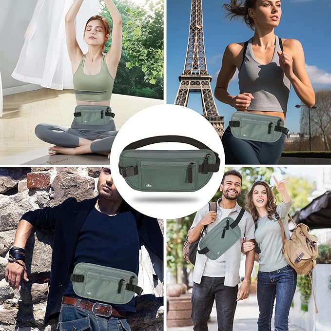 Money Belt for Travel Hidden Travel Pouch Women Men Hidden Rfid Passport Holder for Travel (Dark Green)