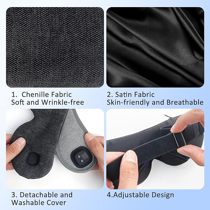 Heated Eye Mask for Dry Eyes, Cordless Warm Eye Compress, 4 Heat Levels, 4-Level Timing, 1000mAh Rechargeable, Blepharitis, Styes, Washable Cover, Travel, Gifts for Family(Black)