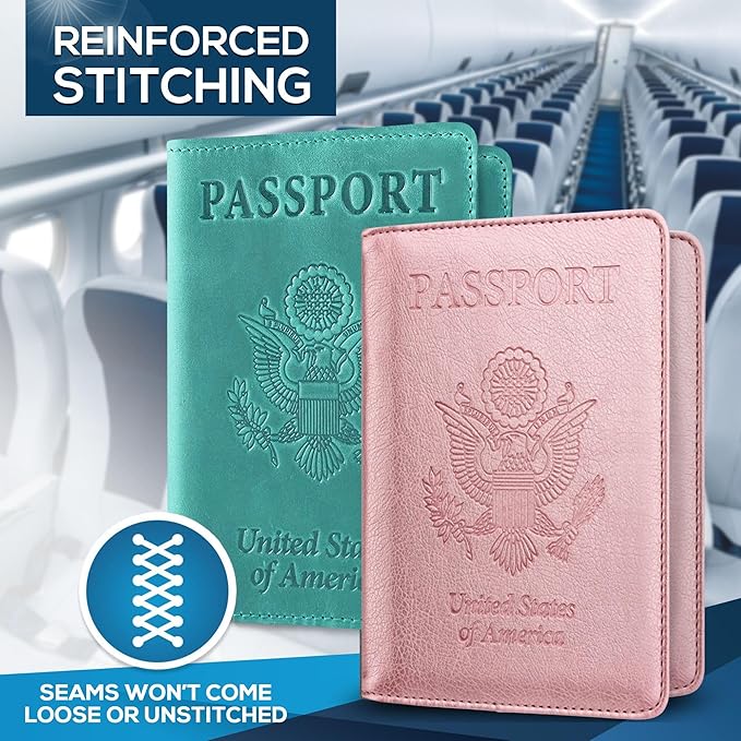 Ciana Passport Holder for Travel – PU Leather Passport Cover and Card Holder for Men & Women – Slim Passport Holder with Card Protector Slot, Travel Must Haves (Turquoise and Rose Gold)