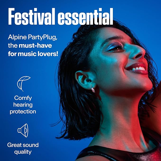 Alpine PartyPlug Concert Ear Plugs - Noise Reduction Ear Plugs for Party, Concert, Festival and Music - Reusable Earplugs (Transparent (Multisize))