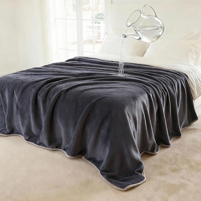 NANPIPER 100% Waterproof Blanket Queen Size Cover for Bed, Reversible Fleece Love Blankets, Spill-Proof Dog Pads for Camping, Travel, Navy/Light Beige 80x90 inches
