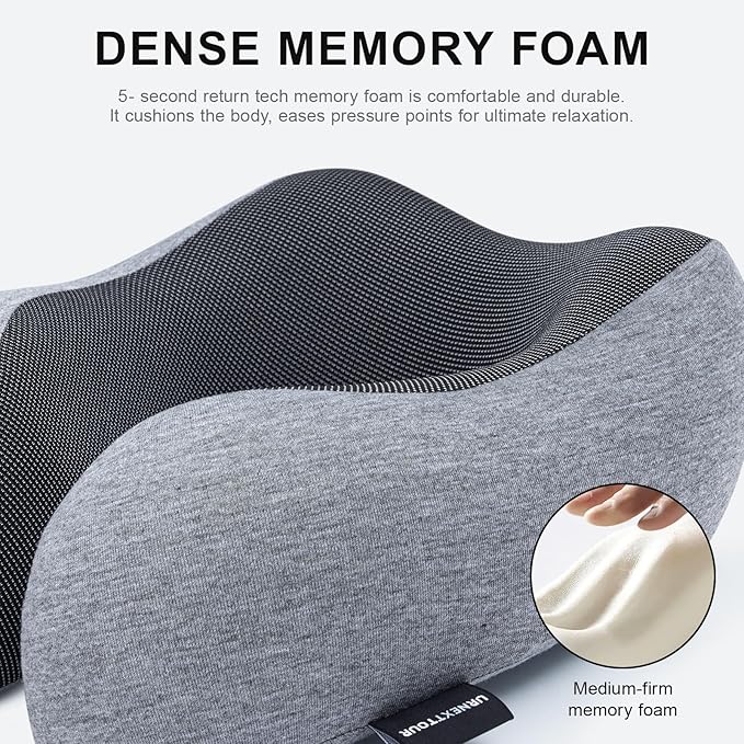 Travel Pillow for Airplane Memory Foam Neck Pillow, Soft & Support Travel Pillow for Travelling, Sleeping Rest, Car, Train and Home Use (Dark Grey)