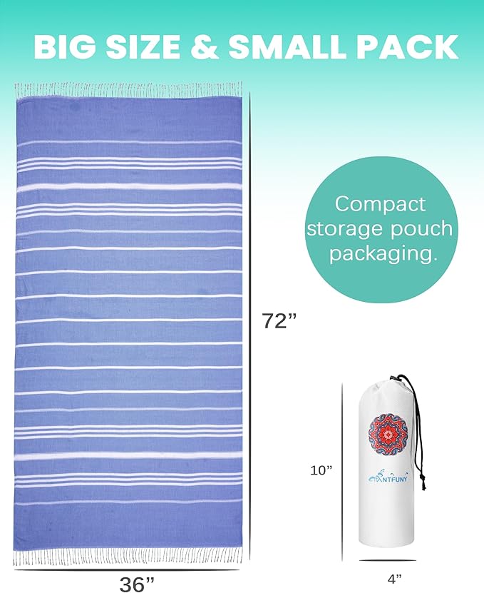2 Packs Turkish Beach Towels Vacation Essentials Quick Dry Sand Free Soft Absorbent Extra Large Xl Big Blanket Adult Oversized Bath Pool Swim Towel Lightweight Thin Sandless Compact No Sand Packabl