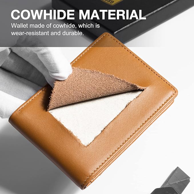 GSOIAX Slim Wallet for Men Rfid Blocking Leather Bifold Front Pocket Carbon Fiber Credit Card Holder Novelty Wallets With Gift Box (Brown)