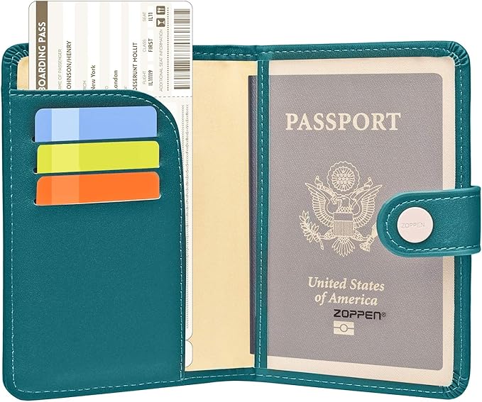 ZOPPEN Passport Holder Women, Passport Cover Travel Wallet Rfid Blocking Passport Wallet Cover Case Travel Essentials Document Organizer, Tea Green