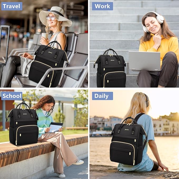 FOCDOD Women Laptop Backpack Work Bag - Fits 15.6 inch with Laptop Compartment Waterproof Professional Fashion Travel Purse for College Nurse Business Computer Backpack