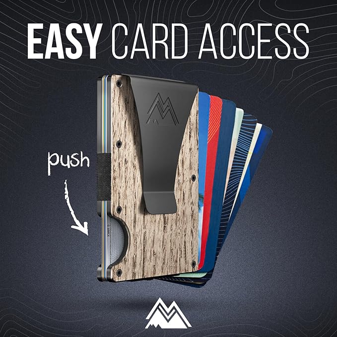 Mountain Voyage Minimalist Wallet for Men & Women - Slim RFID Wallet, Scratch Resistant, Credit Card Holder & Money Clip, Easily Removable Money & Cards, Mens & Womens Wallets (Beech Wood Carbon)
