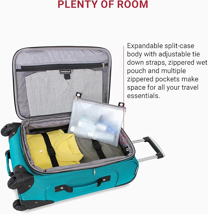 SWISSGEAR Sion Softside Expandable Spinner Luggage Durable Lightweight Travel Suitcase, Teal, Carry-On 21-Inch