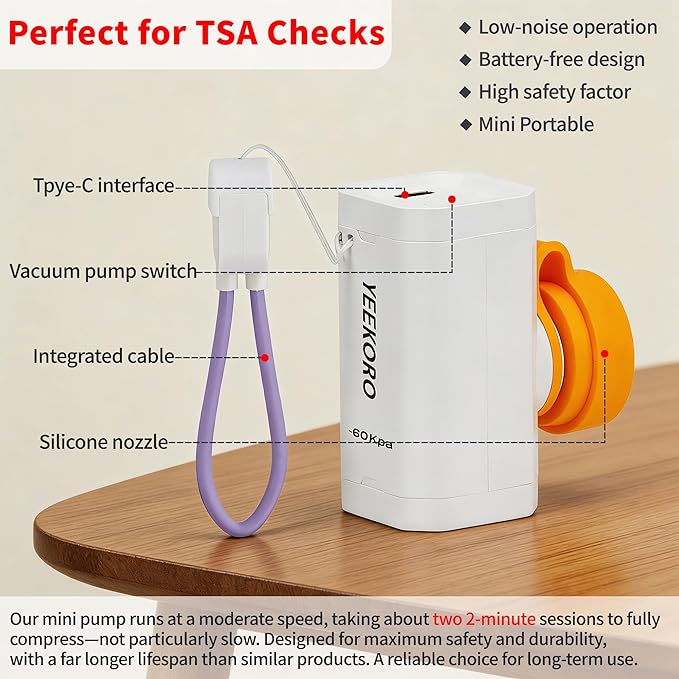 Vacuum Bag for Travel, Professional IPX8 Waterproof Reusable Vacuum Compression Bags for Travel Suitcases, Durable Space Saver Bag(2 PACK,With Pump)
