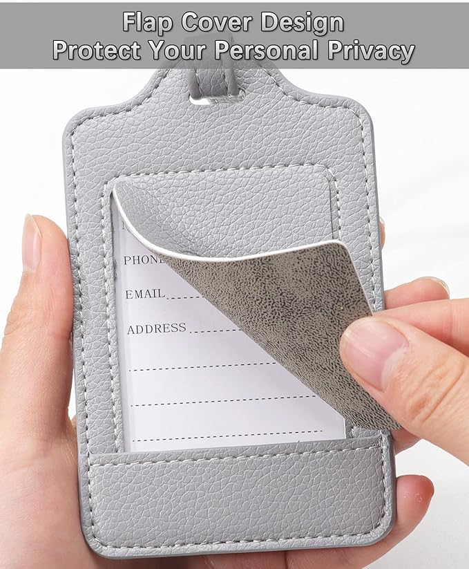 3 Pack Luggage Tags - Quick Install, Privacy Protection, Airplane Travel Essentials for Suitcases, Durable Leather - Lichee Grey