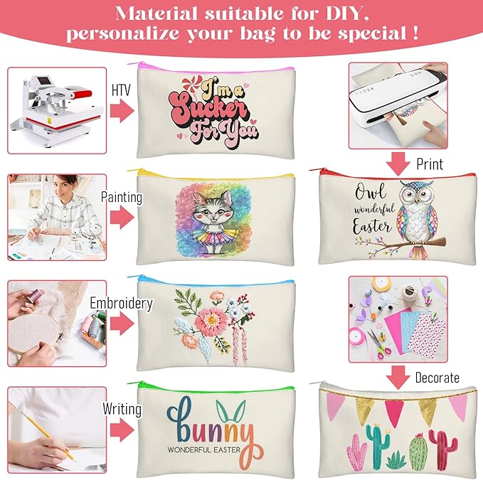 Legigo Blank Canvas Bag Zipper Pouch Makeup Bags Bulk - Multi-Purpose Canvas Pencil Pouch with Sturdy Zipper, Cosmetic Bag Travel Toiletry Bag for DIY Craft Projects, Storage (8.3 x 5 inches)