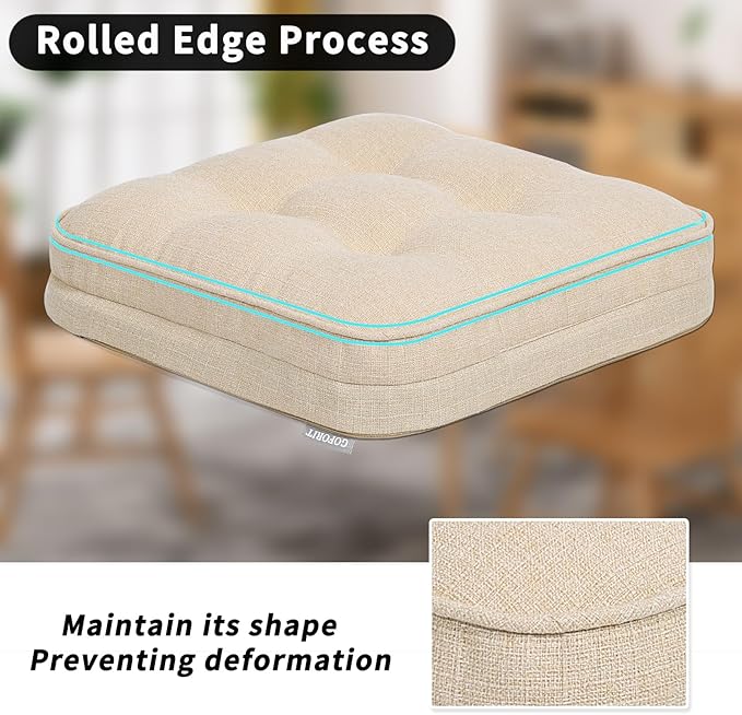 GOFORIT Chair Cushions Set of 4,Tufted Shredded Memory Foam Chair Pads, Non-Slip Seat Cushions with Removable Cover, 16'' x 16'', 4 Pack,Beige