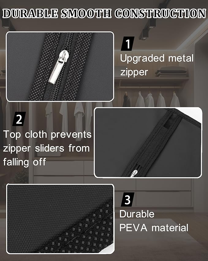 55-Inch Garment Bags for Hanging Clothes, Clear Window Dust-Proof Suit Bags for Suits Coats Dresses - Closet Storage & Travel Garment Covers (Black)