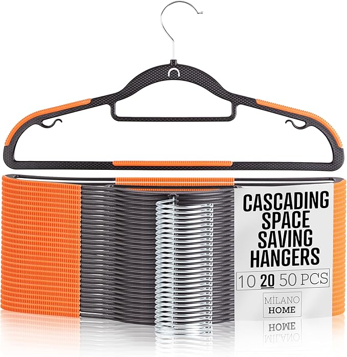 Plastic Hangers 20 Pack, Cascading Slim Space Saving Clothing Hangers with 360° Rotating Hook, Non Slip Clothes Hangers for Sweater Shirt, Heavy Duty Coat Hanger with Inner Hook for Closet, Black