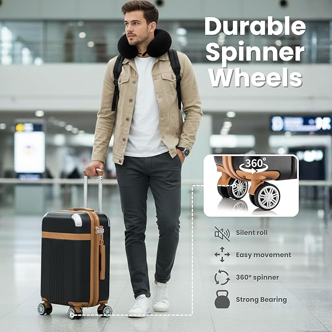 Santino Luggage Sets 3 Piece Carry On Luggage Set 20 Inch Hardshell & Lightweight PP Luggage Suitcase with Detachable Spinner Wheels & TSA Lock 20" Suitcase with Duffel & U-shaped pillow
