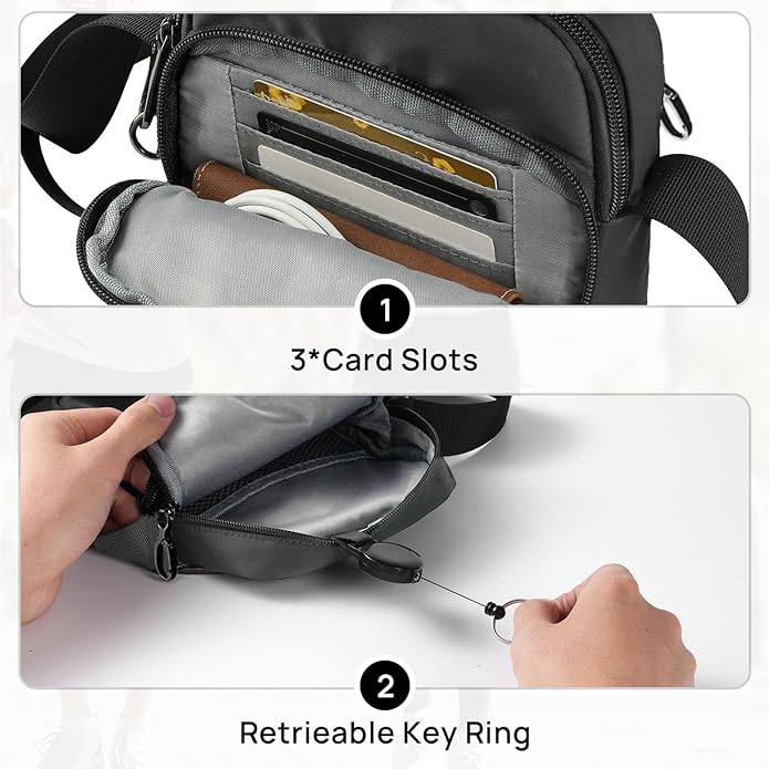 VADOO Sling Bag for Men Women, Anti Theft Crossbody Bag with Zipper Lock, RFID Blocking & Waterproof for Travel Casual