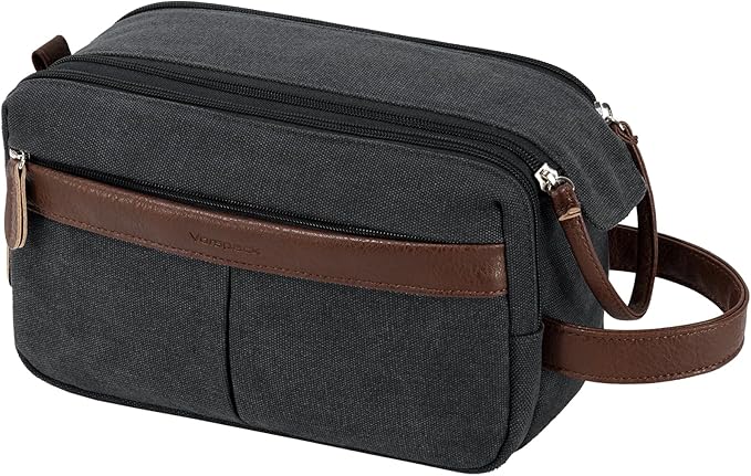 Vorspack Canvas Toiletry Bag for Men - Water Resistant Travel Bag for Toiletries, Bathroom Essentials, Accessories - Grey